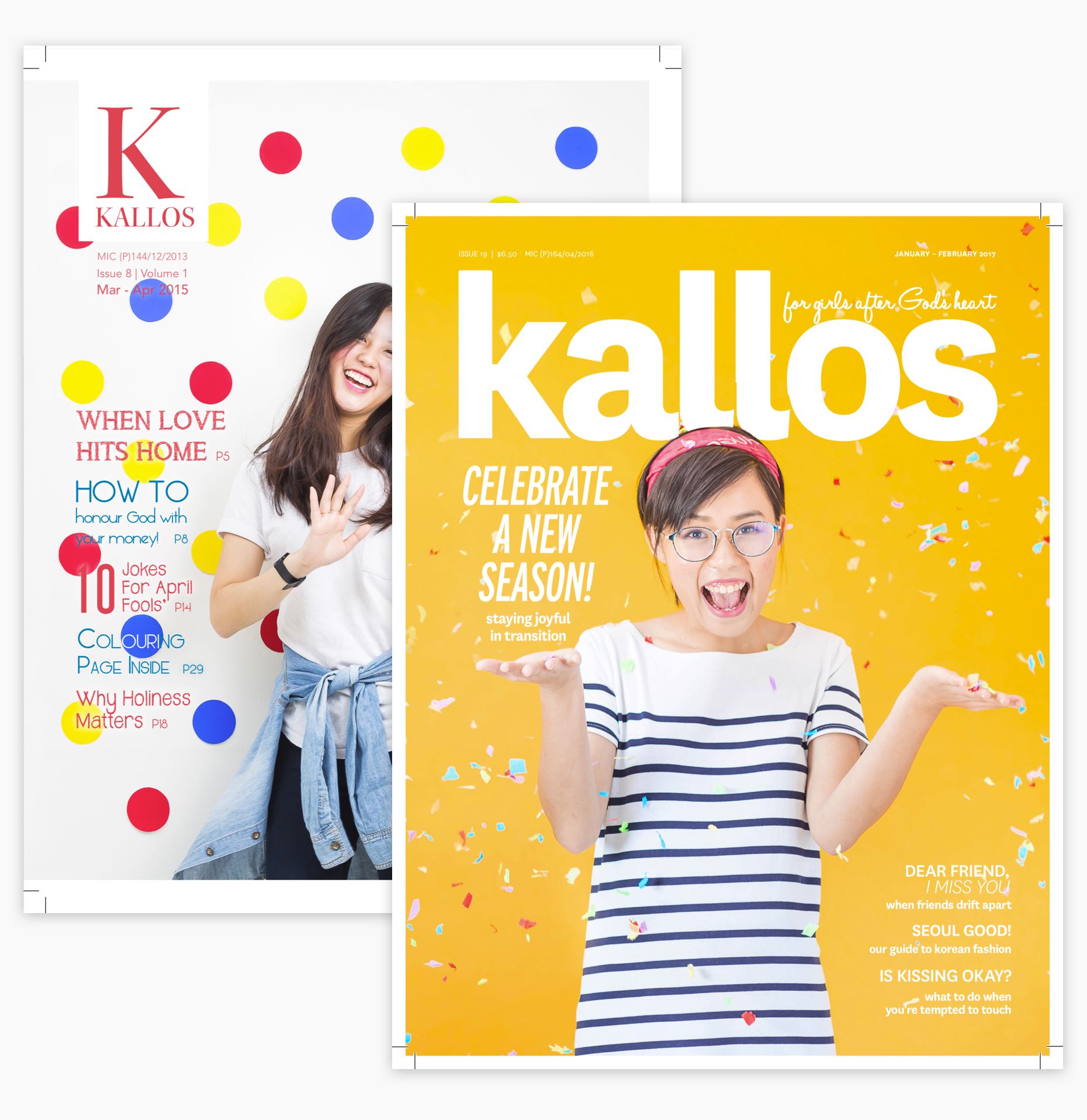 The magazine cover, before and after rebranding.